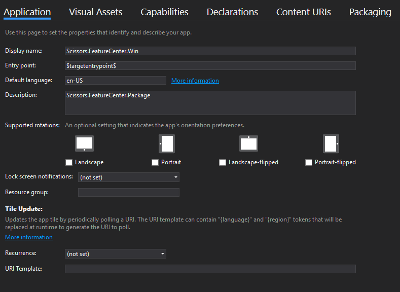 Packaging project: manifest-application-tab